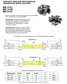 ДФ-14.61 пр№2 Комплект фрез для изготовления вагонки 140х32 (под гвоздь, полка 10мм, R=5,5, шип прямой), ВК15