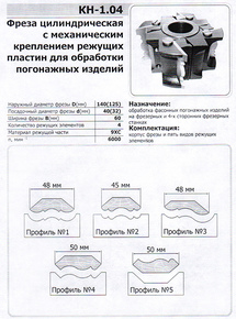 КН-1.04 фреза для изготовления плинтуса реечного 125х32х60, 9ХС (5 профилей)