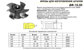 ДФ-10.00 фреза для изготовления штапов 125х32 R= 5, Р6М5