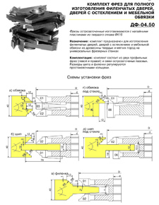 ДФ-04.50 комплект фрез для полного изготовления филенчатых дверей с остеклением и мебельной обвязкой, ВК15